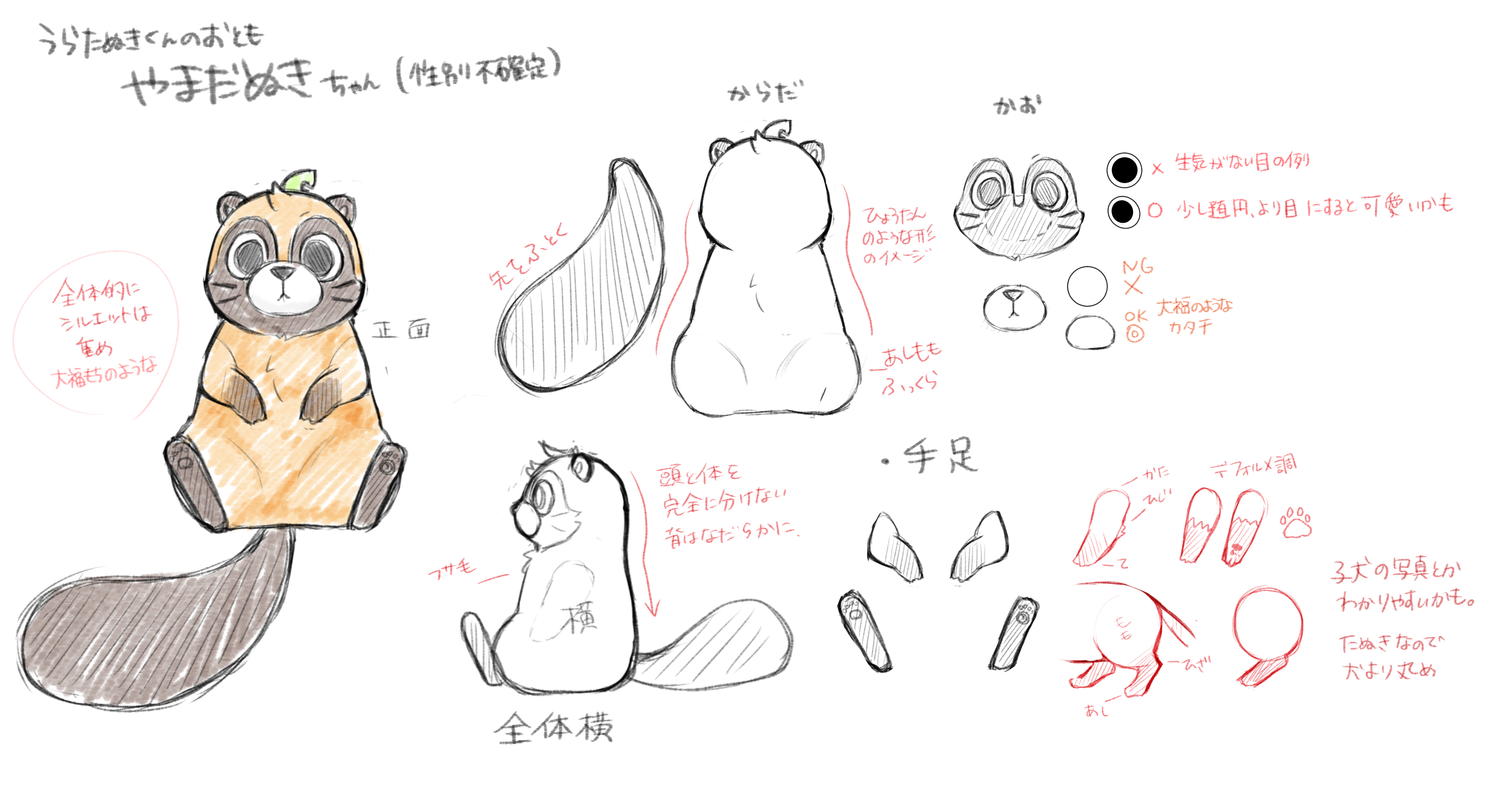 やまだぬきちゃんのラフ絵