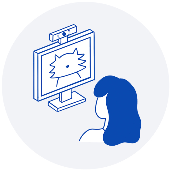 3Dアバターの動画配信を見ている人のイラスト