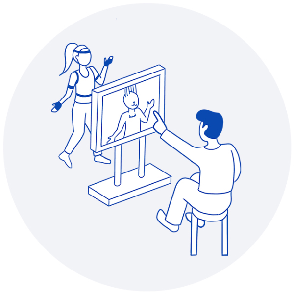モーションキャプチャーで3Dアバターを動かしているイラスト