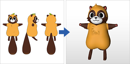 たぬきのイラストから3Dデータへ
