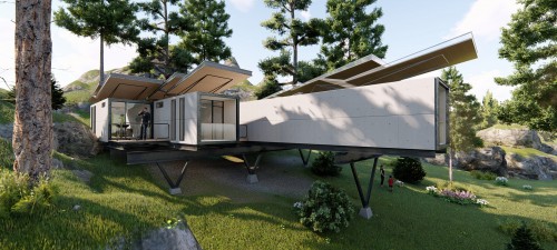 丘に建てられた住宅の3D画像