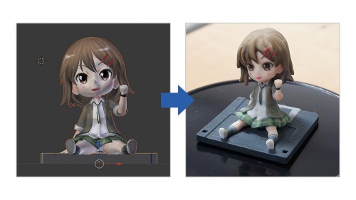 女性キャラクターの3Dデータとその造形物
