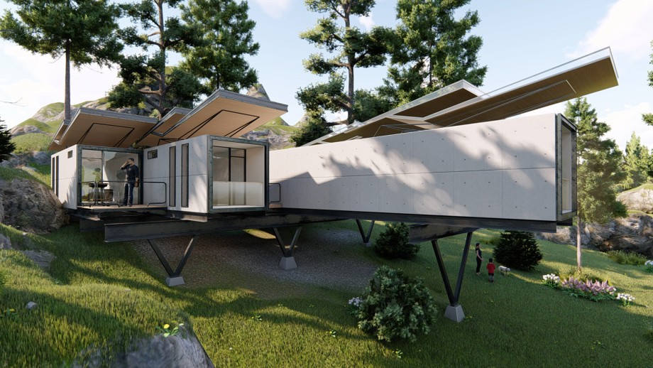 丘に建てられた住宅の3D画像
