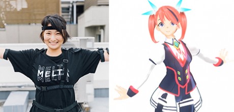 モーションキャプチャ機器をつけている女性と、女性3Dアバター